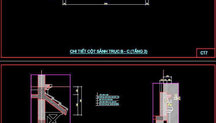 236. Detailed architectural CAD drawings of balconies and columns