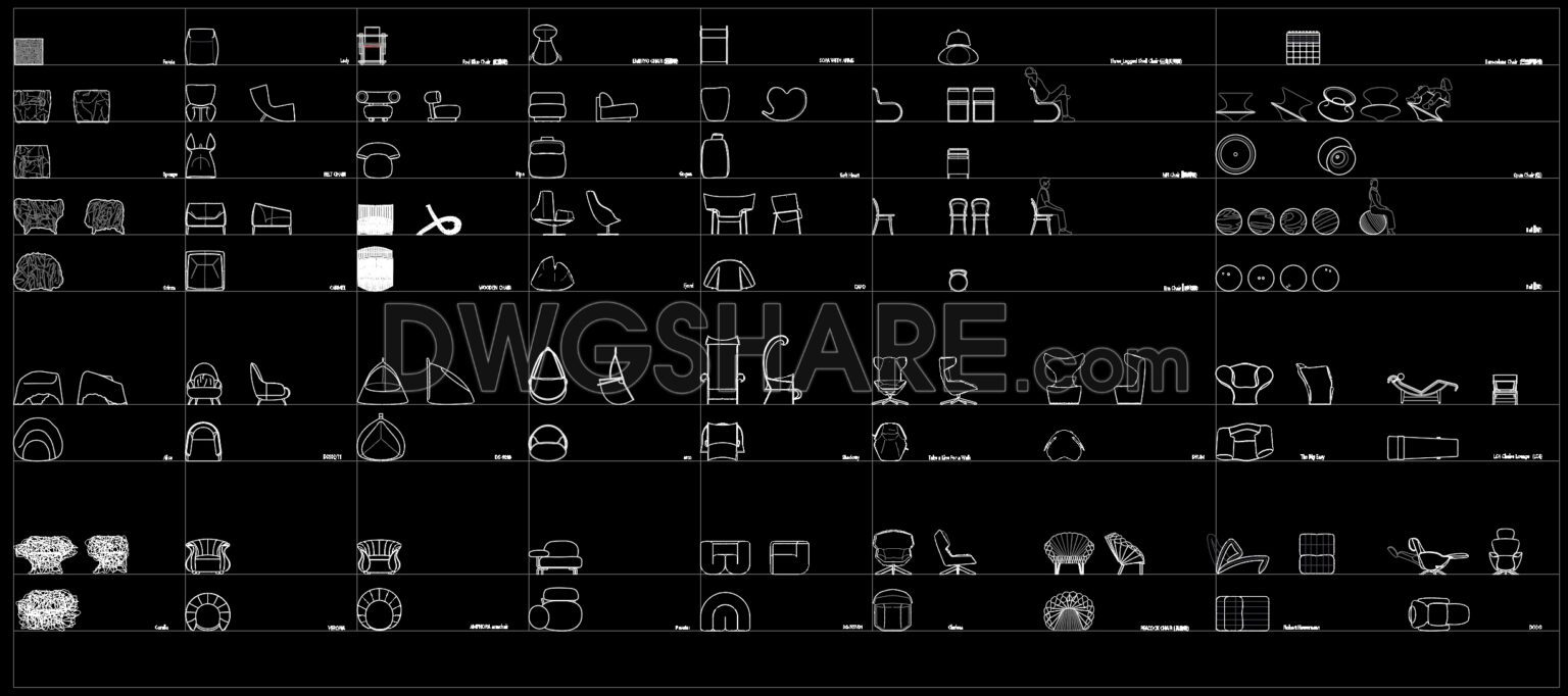 253. CAD blocks of indoor and outdoor seating chairs