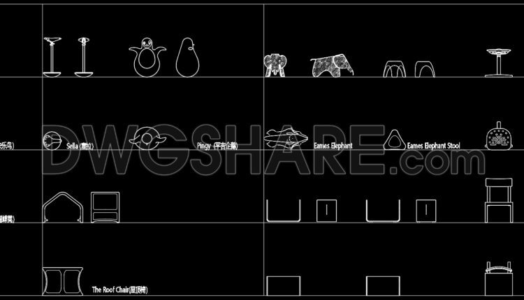 254. CAD blocks of vertical facades for children’s tables, chairs, tools, and toys