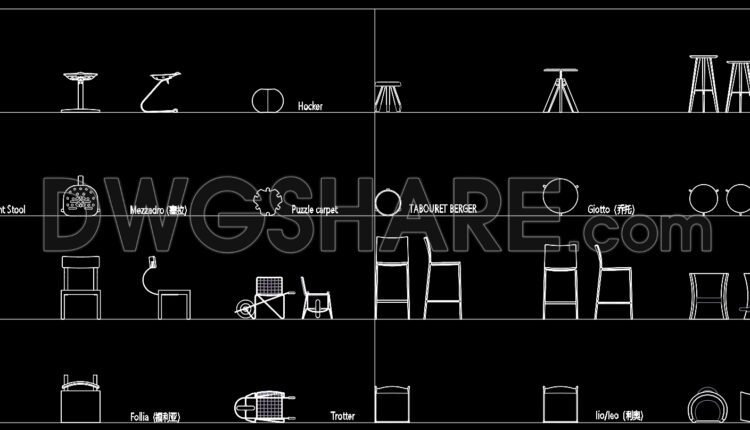254. CAD blocks of vertical facades for children’s tables, chairs, tools, and toys
