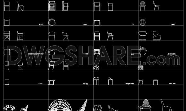 2 years ago
                

                
             3,539255. CAD blocks of various types of seating furniture, including chairs, sofas, and stools
