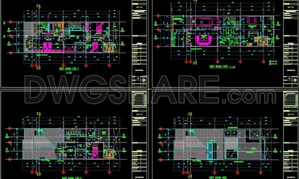 2 years ago
                

                
             4,686262. The CAD drawings of the floor plan, elevation, and cross-sections of the 3-story house with dimensions of 6m x 20m