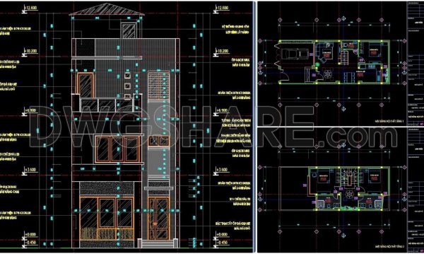2 years ago
                

                
             4,344264. The CAD drawings of the floor plan, elevation, and cross-sections of the 3-story house with dimensions of 6m x 15.3m