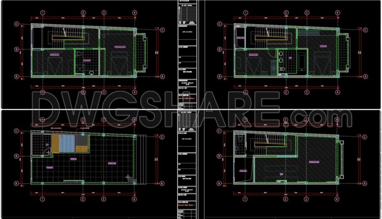 265. The detailed CAD drawings of floor plans for a 5-story house with an area of ​​5.5m x 11.6m