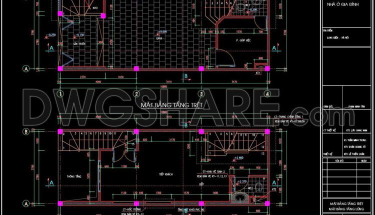 268. The CAD drawings of the floor plan, elevation, and cross-sections of the 4-story house with dimensions of 4m x 11m