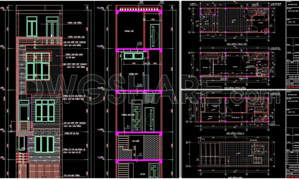 2 years ago
                

                
             3,247268. The CAD drawings of the floor plan, elevation, and cross-sections of the 4-story house with dimensions of 4m x 11m