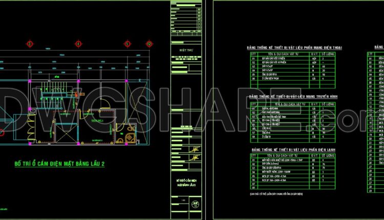 68. CAD detailed drawings of the electrical layout for a 3-story townhouse (2)