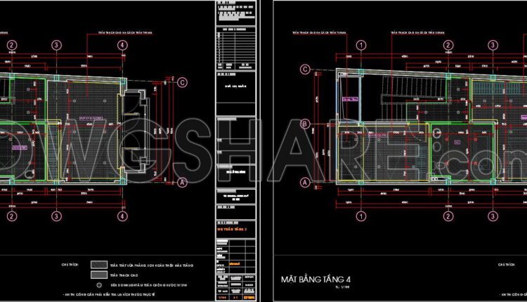 69. Detailed CAD drawings for the ceiling layout design of a 5-story townhouse