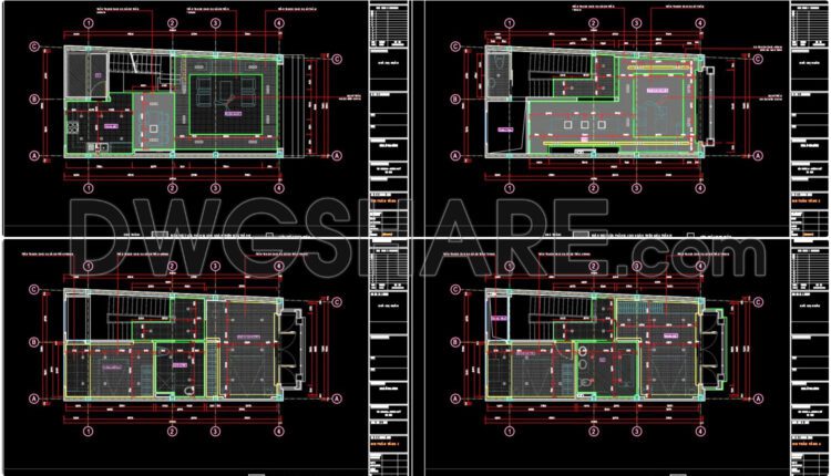 69. Detailed CAD drawings for the ceiling layout design of a 5-story townhouse