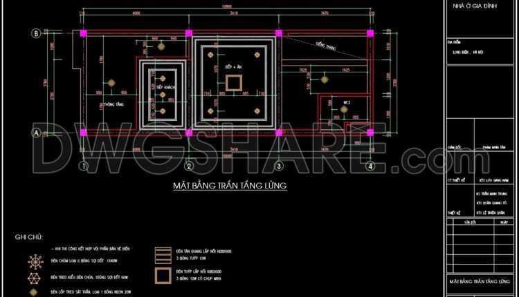 70. Detailed CAD drawings for the ceiling layout design of a 4-story townhouse