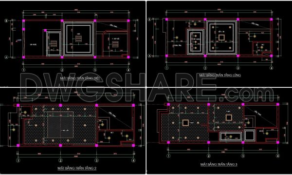 2 years ago
                

                
             4,55870. Detailed CAD drawings for the ceiling layout design of a 4-story townhouse
