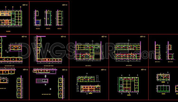 97.CAD technical drawings of kitchen cabinets for the house