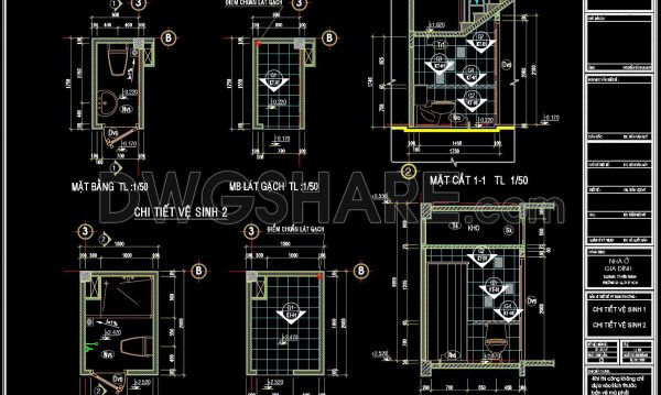 164. WC Layout Plan and elevations details CAD drawings download