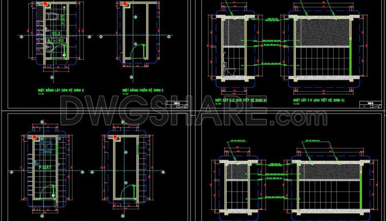 165. WC Layout Plan and elevations details CAD drawings download