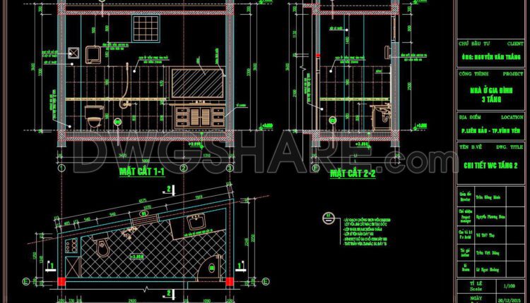 168. WC Layout Plan and elevations details CAD drawings download