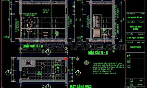 169. WC Layout Plan and elevations details CAD drawings download