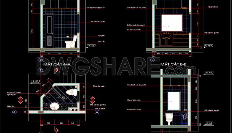 170. WC Layout Plan and elevations details CAD drawings download