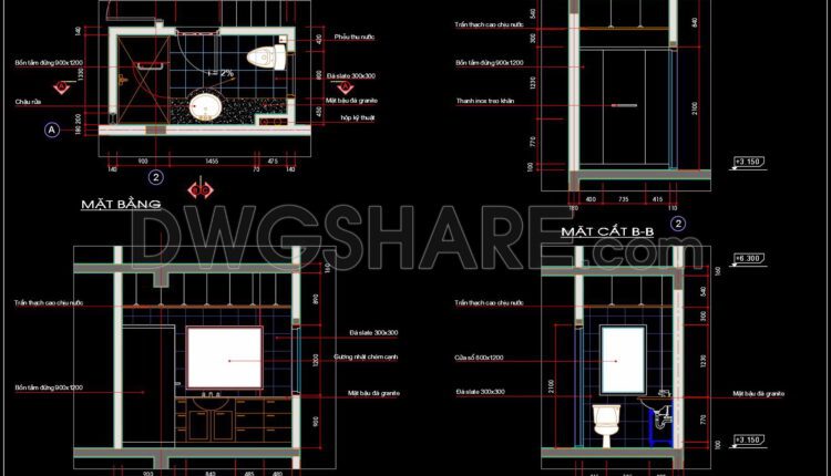 170. WC Layout Plan and elevations details CAD drawings download