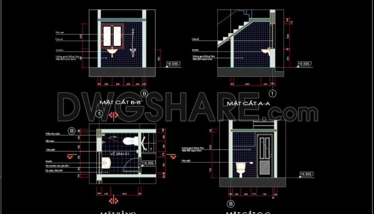 170. WC Layout Plan and elevations details CAD drawings download