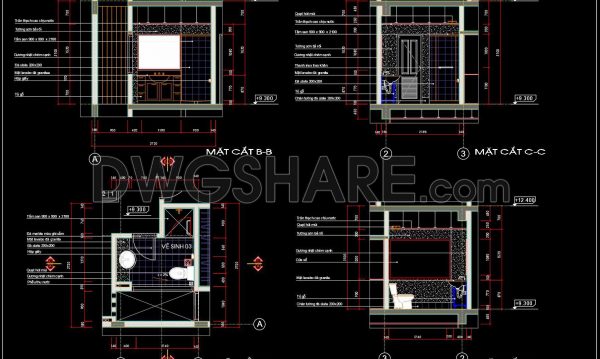 170. WC Layout Plan and elevations details CAD drawings download