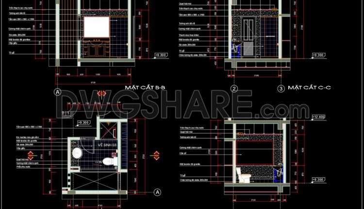 170. WC Layout Plan and elevations details CAD drawings download
