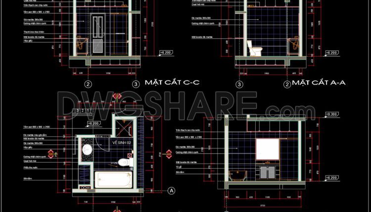 170. WC Layout Plan and elevations details CAD drawings download