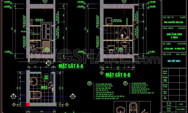 171. WC Layout Plan and elevations details CAD drawings download
