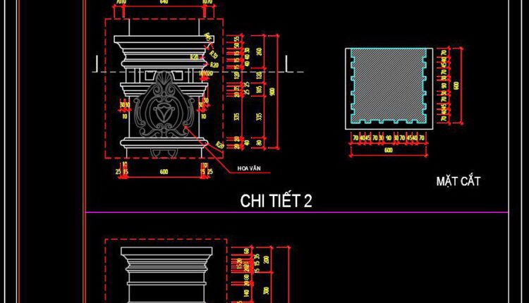 245. Detailed architectural CAD drawings of balconies and columns