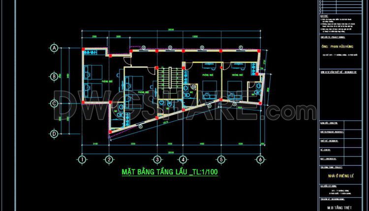 270. The CAD drawings of the floor plan, elevation, and cross-sections of the 5-story house with dimensions of 9.8m x 20.5m