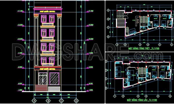 2 years ago
                

                
             3,573270. The CAD drawings of the floor plan, elevation, and cross-sections of the 5-story house with dimensions of 9.8m x 20.5m
