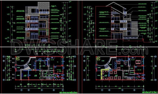 2 years ago
                

                
             1,756273. CAD drawings of the floor plan, elevation, and cross-sections of the 4-story house with dimensions of 10m x 20m