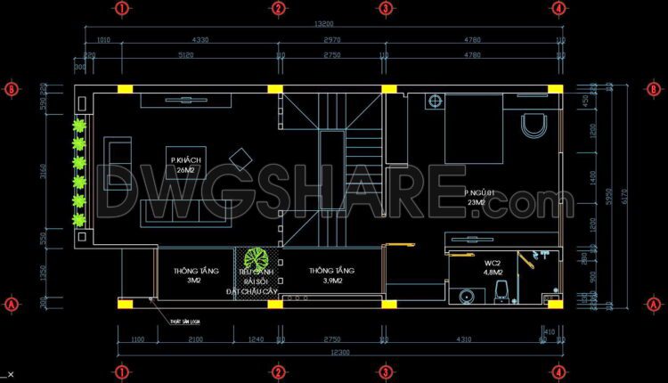 276. CAD design drawings for a 4-story townhouse with dimensions of 6.1m x 13.2m