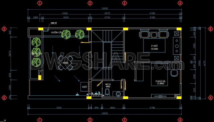 276. CAD design drawings for a 4-story townhouse with dimensions of 6.1m x 13.2m