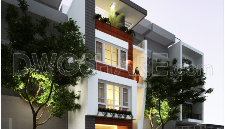 276. CAD design drawings for a 4-story townhouse with dimensions of 6.1m x 13.2m