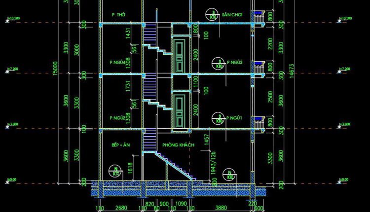 278. CAD design drawings for a 4-story townhouse with dimensions of 4m x 10m