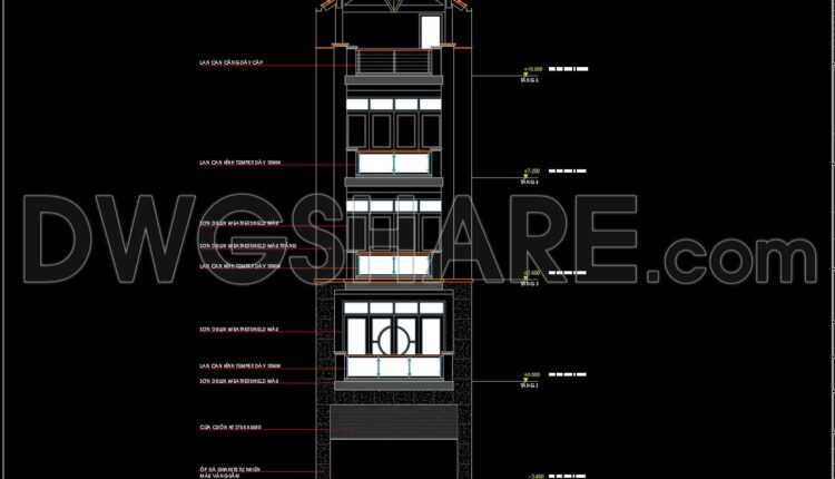 279. CAD design drawings for a 5-story townhouse with dimensions of 5.5m x 11.6m