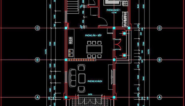 280. CAD design drawings for a 3-story townhouse with dimensions of 7m x 14.3m