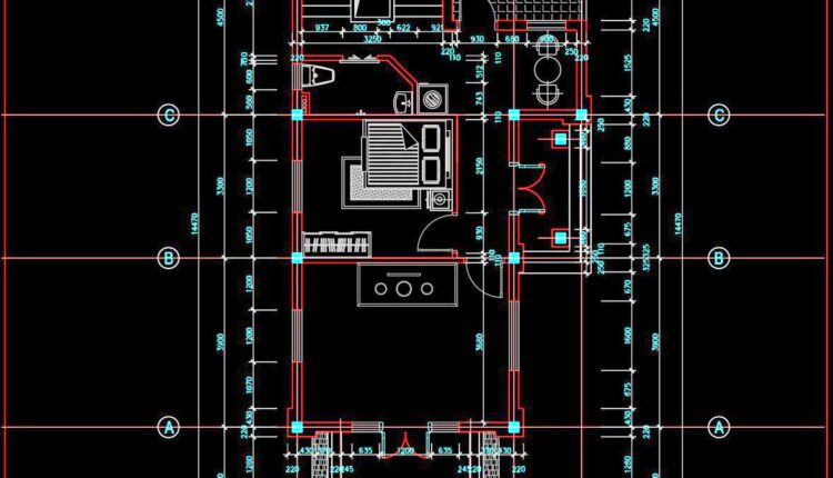 280. CAD design drawings for a 3-story townhouse with dimensions of 7m x 14.3m
