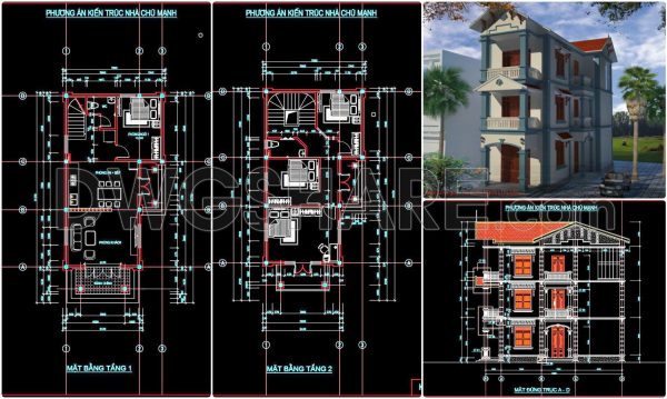 2 years ago
                

                
             1,487280. CAD design drawings for a 3-story townhouse with dimensions of 7m x 14.3m