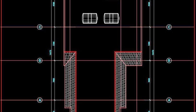 280. CAD design drawings for a 3-story townhouse with dimensions of 7m x 14.3m