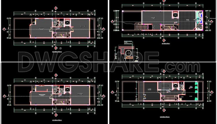 3. Download free detailed CAD drawings of floor plans for a 5-story townhouse