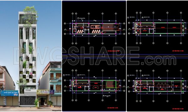 2 years ago
                

                
             2,483383. CAD drawings of the floor plan, elevation, and cross-sections of the 6-story house with dimensions of 5m x 20m