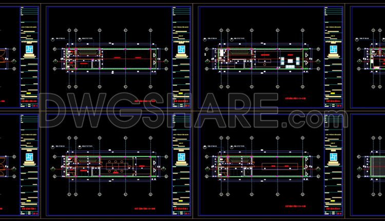 383. CAD drawings of the floor plan, elevation, and cross-sections of the 6-story house with dimensions of 5m x 20m