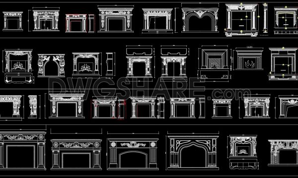 49. Download CAD drawings of various European fireplaces