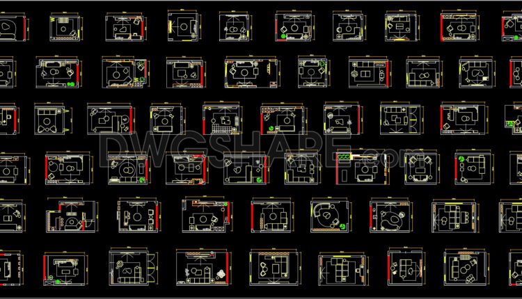5. Download 100 CAD drawings of residential Living room layout plans