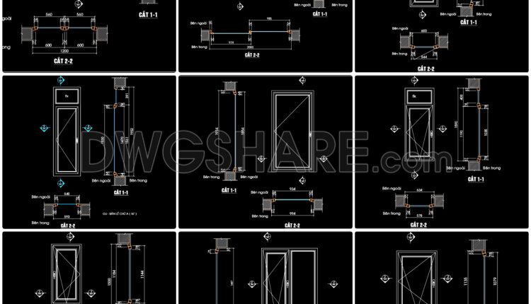 523. Download the CAD library of 40 door and window drawings from Euro Windows