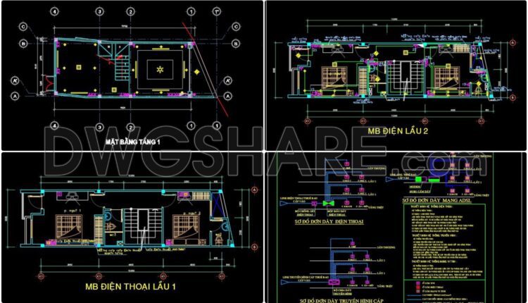 56. CAD drawings for detailed electrical designs for a 4-story townhouse