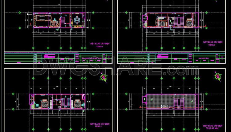 57. CAD drawings for detailed electrical designs for a 3-story townhouse (2)