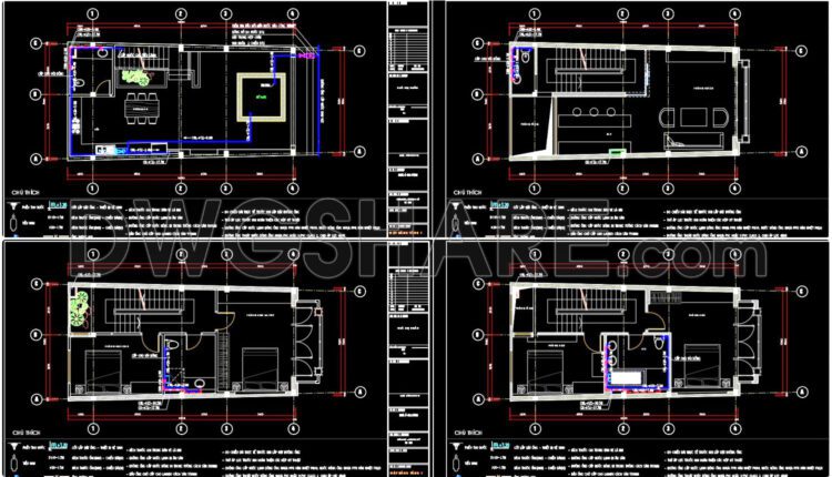 62. Detailed CAD design drawings for the water supply system in a 5-story townhouse