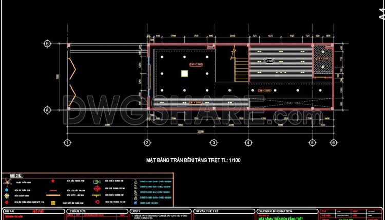 72. Detailed CAD drawings for the ceiling layout design of a 3-story townhouse